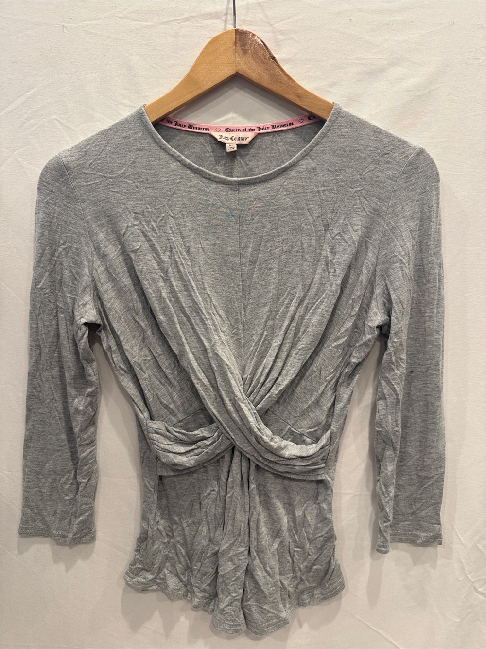 Juicy Couture Light Gray Twist-Front Long Sleeve Top